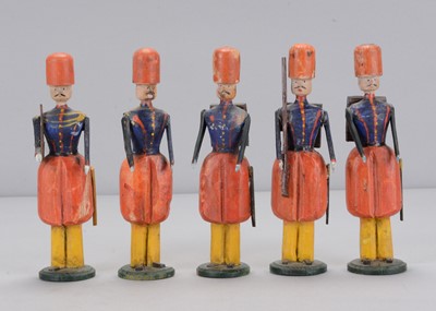 Lot 94 - Five late 19th century German wooden Zouaves, probably Seiffen/Olbernhau region