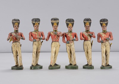 Lot 101 - Six early 19th century carved wooden British Napoleonic era military bandsmen