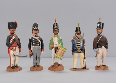 Lot 110 - Five recent carved wooden 19th century soldiers by G Walker