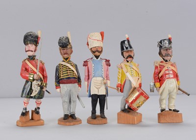 Lot 111 - Five recent carved wooden 19th century soldiers by G Walker