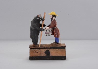 Lot 127 - A Sergiev Posad (Russian) papier-mâché and wood crank toy of drummer and dancing bear