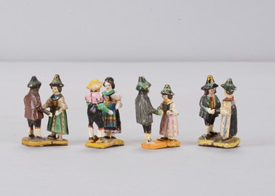 Lot 148 - Four unusual miniature mid 19th century German carved wooden Tyrollean dancing couples