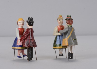 Lot 151 - Two larger late 19th century German bristle dancing couples toys
