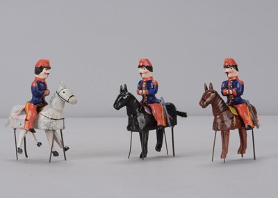 Lot 155 - Three late 19th century German bristle toys of French cavalry