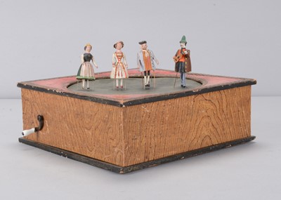 Lot 162 - Four late 19th century bristle dancing toys with musical box platform