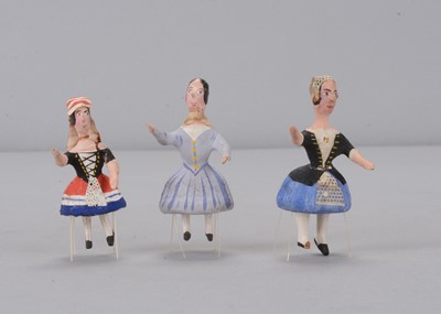 Lot 172 - Three 19th century German comic dancing female bristle toys