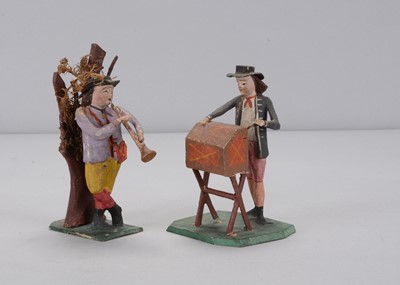 Lot 194 - Two mid 19th century German carved wooden musicians, probably Erzgebirge