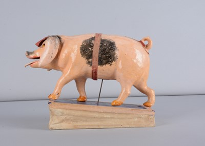 Lot 208 - A large mid 19th century Thüringen walking pig squeak toy