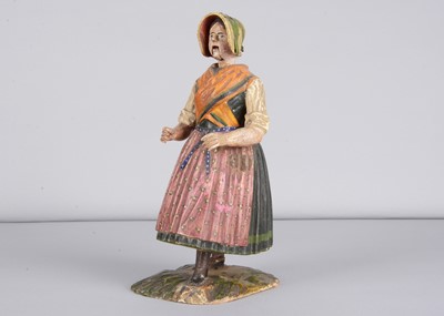 Lot 242 - A mid 19th century Rhöner carved wooden Rhönwackler (nodder) woman in bonnet