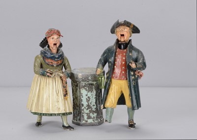 Lot 312 - A pair of mid 19th century Rhöner carved wooden and papier-mâché Rhönwackler man and woman nodders