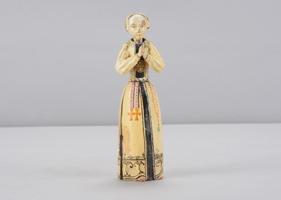 Lot 327 - An early to mid 19th century Oberammergau wooden figure of a nun with hidden chapel in white robes