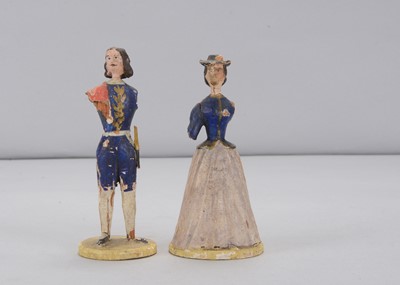 Lot 361 - A mid 19th century Seiffen carved wooden elegant couple