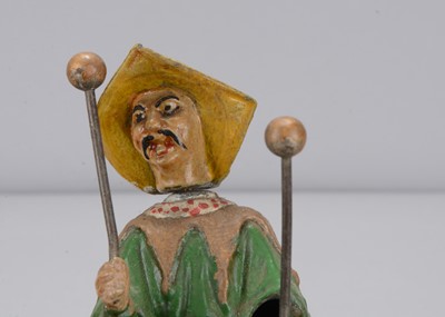 Lot 365 - A late 19th century pair of cast metal Chinamen probably from a music box mechanism