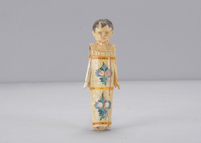 Lot 447 - A mid 19th century Oberammergau wooden swaddled baby doll (Fatschenkind)