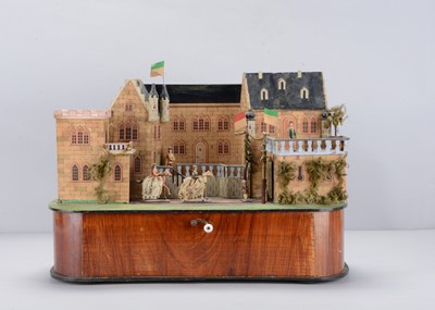 Lot 461 - A mid to late 19th century German hand-cranked musical castle diorama