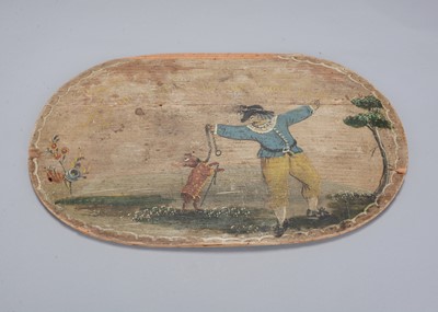 Lot 463 - A 19th century painted split-wood box lid