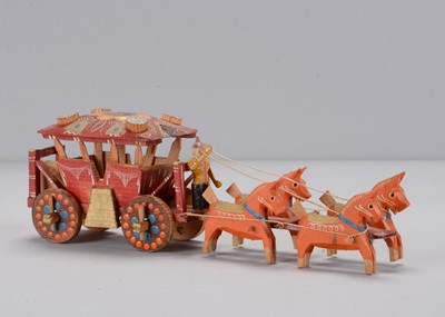 Lot 484 - A Berchtesgaden colourfully painted wooden carriage and horses