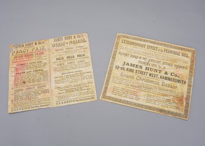 Lot 487 - Two late 19th century J. Hunt & Co’s Bazaar advertising leaflets