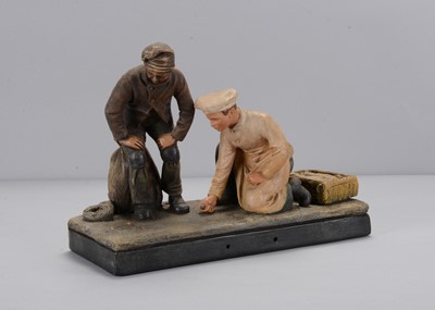 Lot 501 - A Ceramique D’Art terracotta F. Foucher sculpture of boys playing marbles, circa 1910