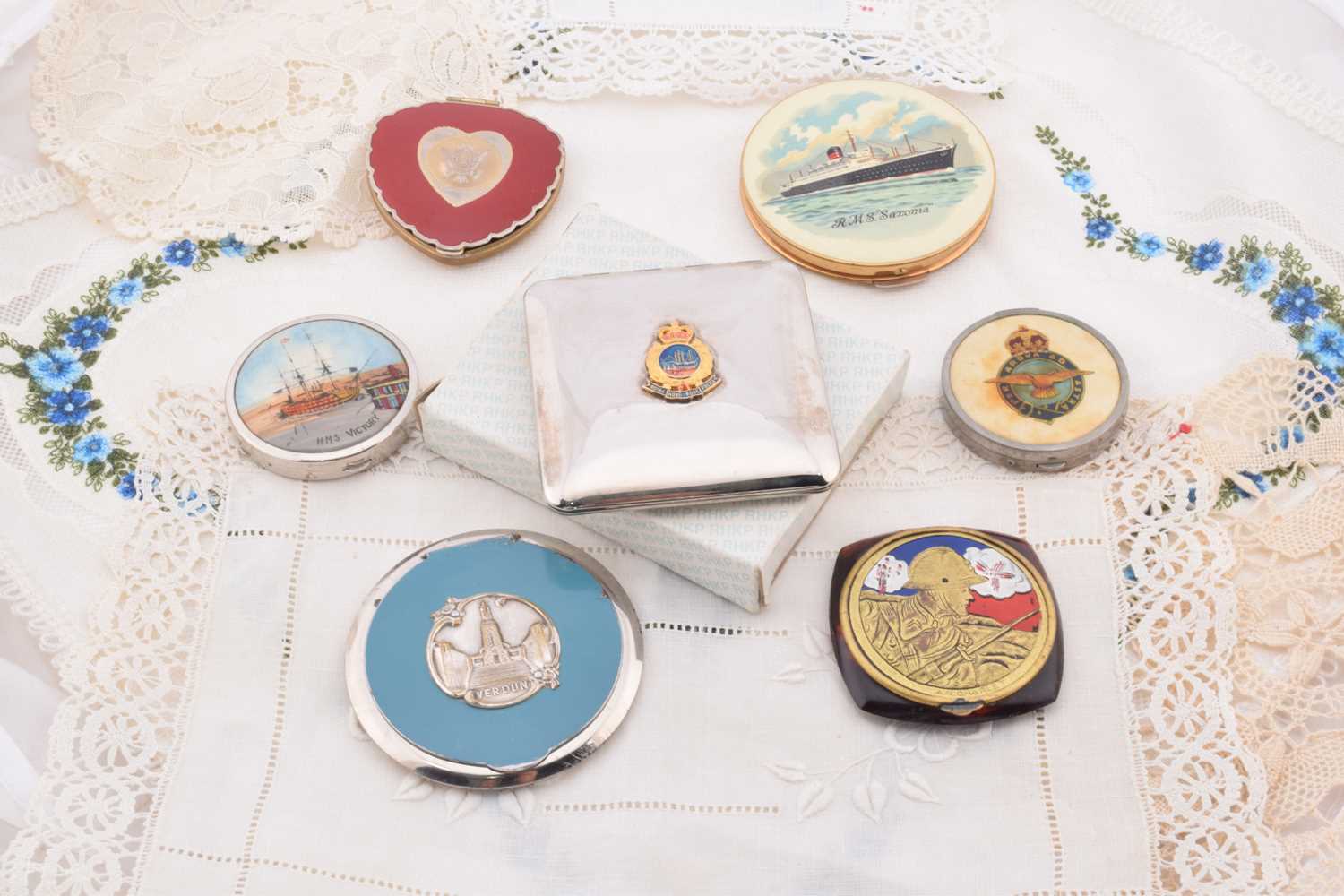 Lot 367 - Seven sweetheart and souvenir compacts