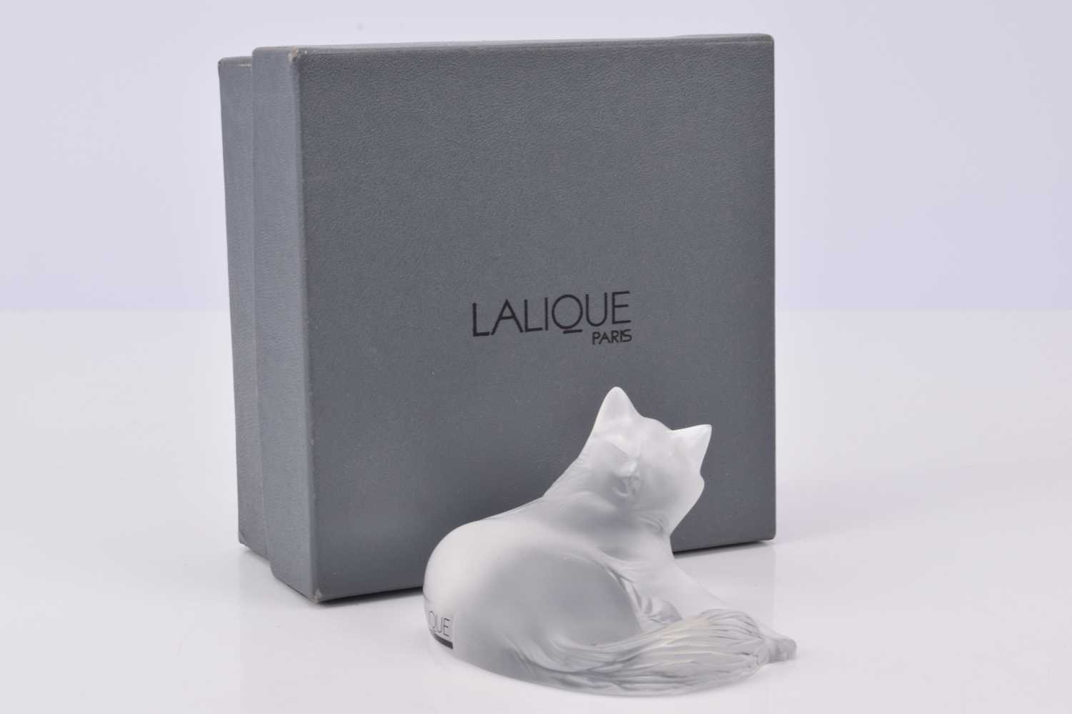 Lot 448 - A Lalique frosted glass pussy cat 'Happy' figure