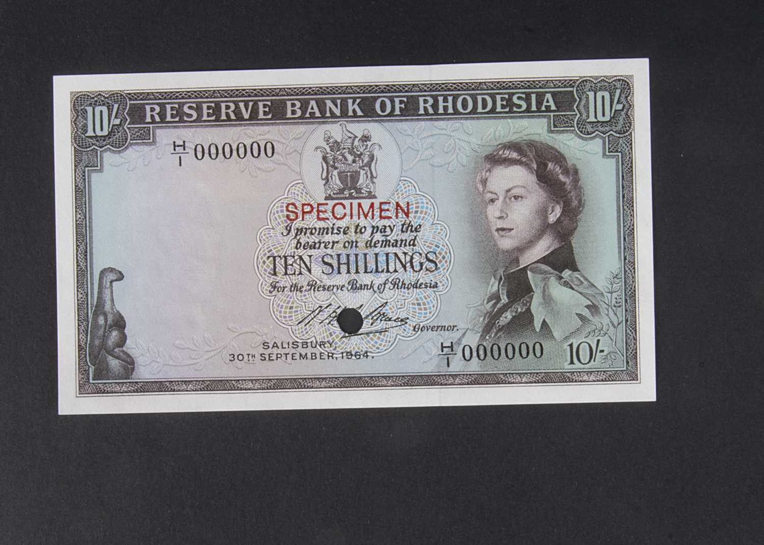 Lot 162 - Specimen Bank Note: Reserve Bank of Rhodesia specimen 10 Shillings