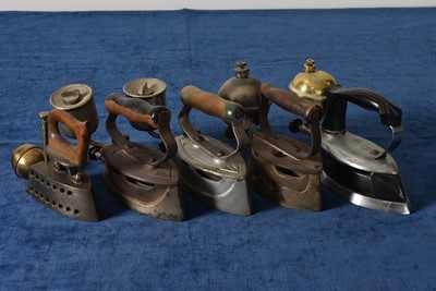 Lot 42 - Five Self-Heating Spirit Irons