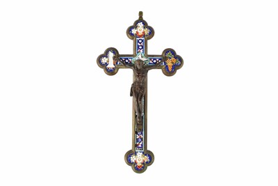 Lot 348 - An Italian metal and micro mosaic crucifix