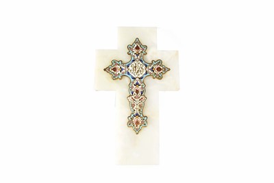 Lot 349 - A French Cloisonne enamel and brass Cross