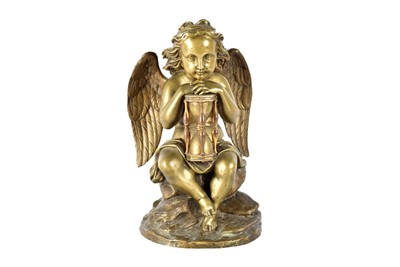 Lot 353 - A late 19th Century bronze Seated Cherub with Hour Glass