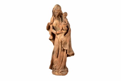 Lot 374 - A carved wooden figure of Virgin Mary and Child