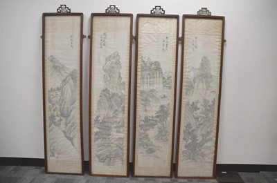 Lot 439 - A set of four Chinese hardwood framed wall panels