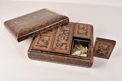 Lot 455 - A Chinese Lacquered box, with Mother of Pearl Counters