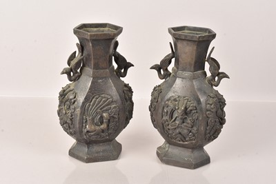 Lot 500 - A pair of heavy metal Chinese Vases