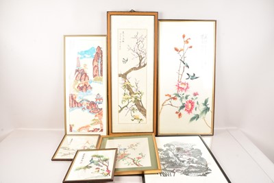 Lot 523 - Oriental Silk Needlework Panels and Others (6)