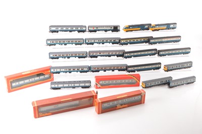 Lot 135 - Hornby 00 gauge HST Inter City Locomotive with Multiple unit and coaches all in BR blue/ivory liveries  (23)