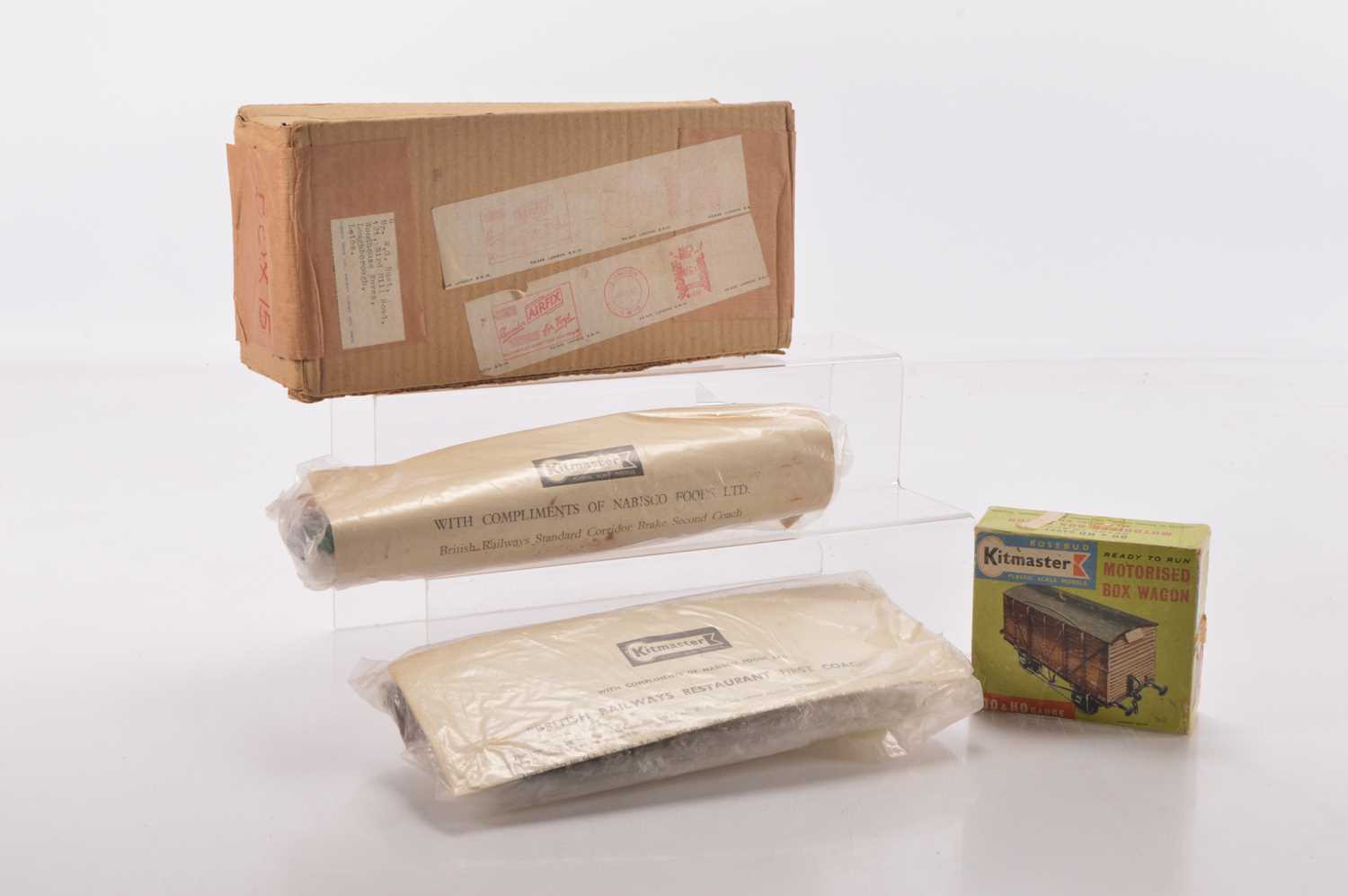 Lot 244 - Airfix Kitmaster Nabisco Food Promotion off loading BR Coach kits after Airfix had taken over Kitmaster and Motorised Box Van (2)