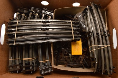 Lot 505 - Very large quantity of Hornby 0 Gauge boxed and unboxed mostly Clockwork Track Level Crossings Points Turntables Buffers and Clips (approx. 280 pieces of track)