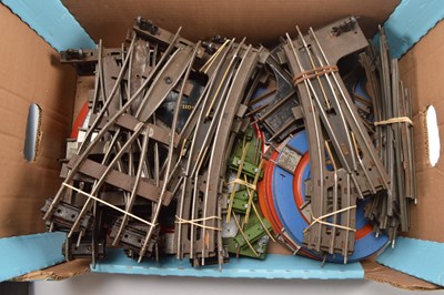 Lot 505 - Very large quantity of Hornby 0 Gauge boxed and unboxed mostly Clockwork Track Level Crossings Points Turntables Buffers and Clips (approx. 280 pieces of track)