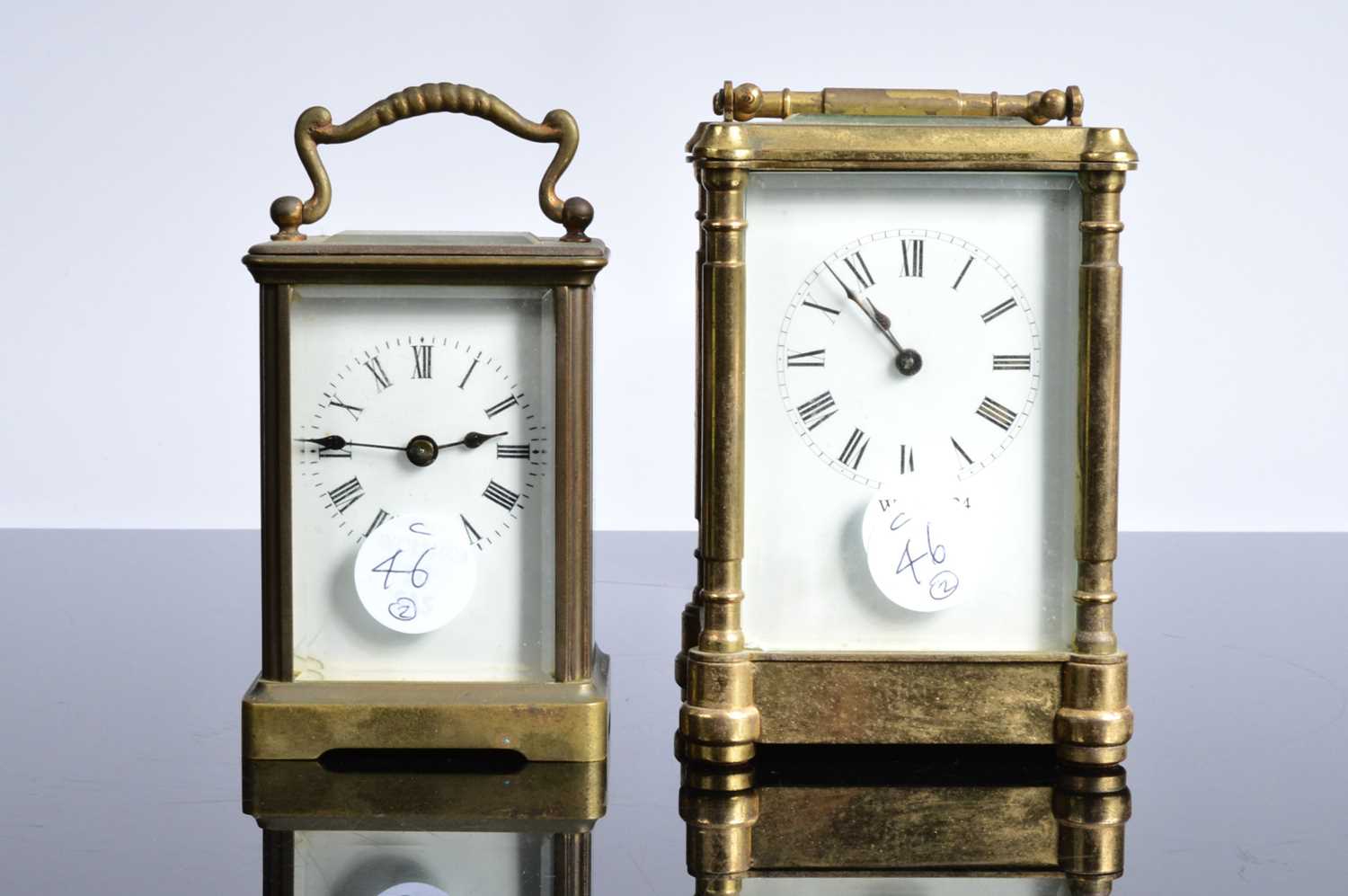 Lot 46 - Two vintage brass carriage timepieces