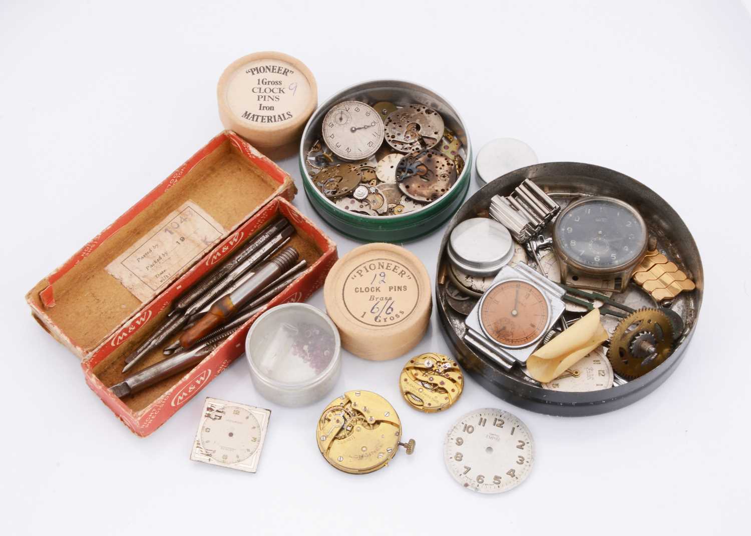 Lot 62 - A vintage watch repairers cabinet and contents