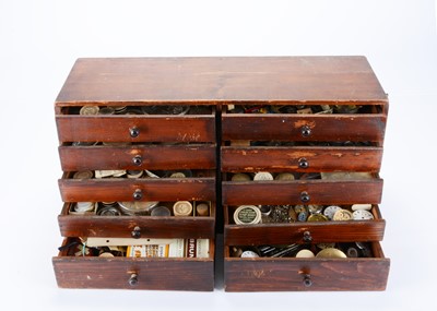 Lot 62 - A vintage watch repairers cabinet and contents