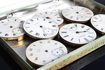 Lot 66 - A Waltham pocket watch movement and seven other Waltham dials and an Elgin pocket watch dial