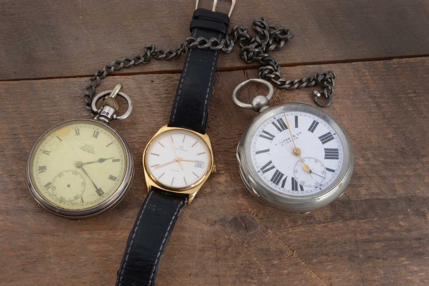 Lot 69 - A Key's Keyless silver open faced pocket watch on chain