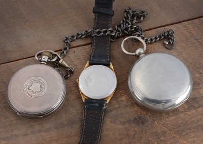 Lot 69 - A Key's Keyless silver open faced pocket watch on chain