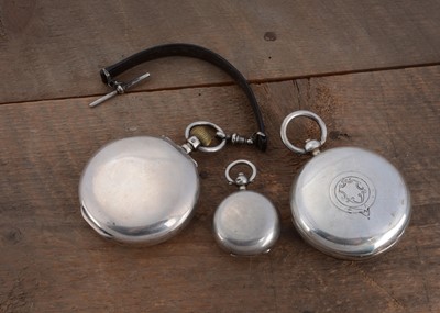 Lot 73 - Two silver open faced pocket watches and a sovereign case