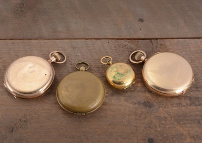 Lot 74 - Two gold plated pocket watch and a sovereign case and a travel beaker