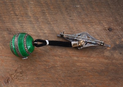 Lot 75 - An Art Deco silver and enamelled manual wind lady's spherical fob watch by J. Grevere