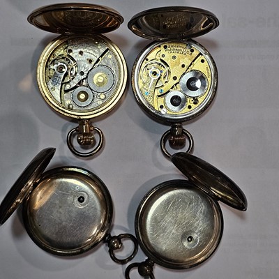 Lot 84 - Three silver Victorian and later open faced pocket watches and a gold plated example