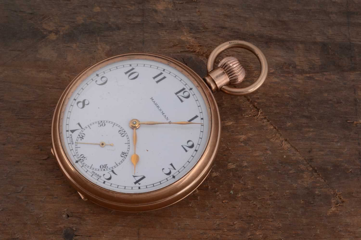 Lot 86 - A 1920s Marksmen 9ct gold open face pocket watch